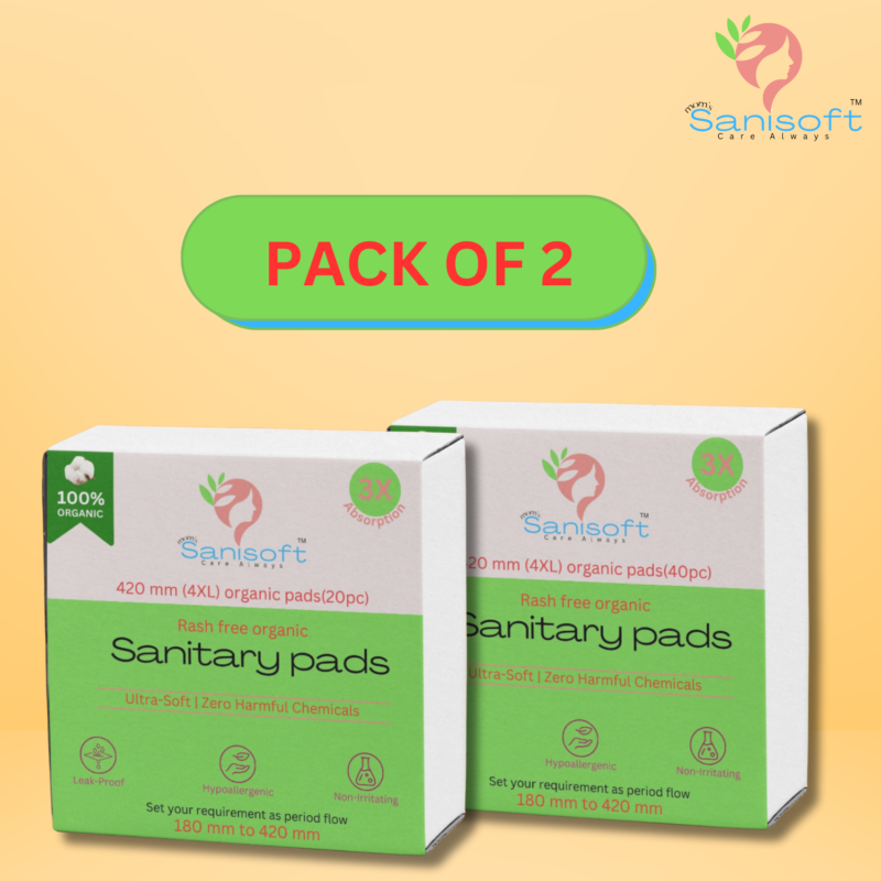 Sanisoft 420 mm (4XL) Organic Cotton Sanitary Pads (60Pc)