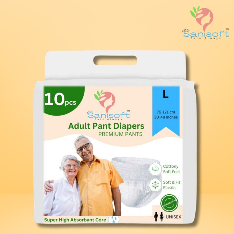 Sanisoft Premium Adult Diaper Pant Style (pull up)– Large Size (L), 10 Pieces: