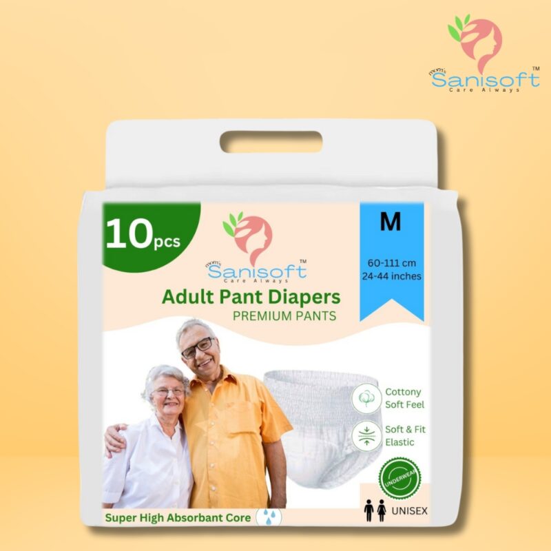 Sanisoft Premium Adult Diaper Pant Style (pull up)– Medium Size (M), 10 Pieces: