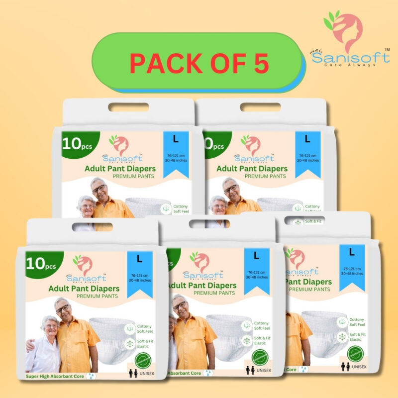 Sanisoft Premium Adult Diaper Pant Style (pull up)– Large Size (L), 50 Pieces: