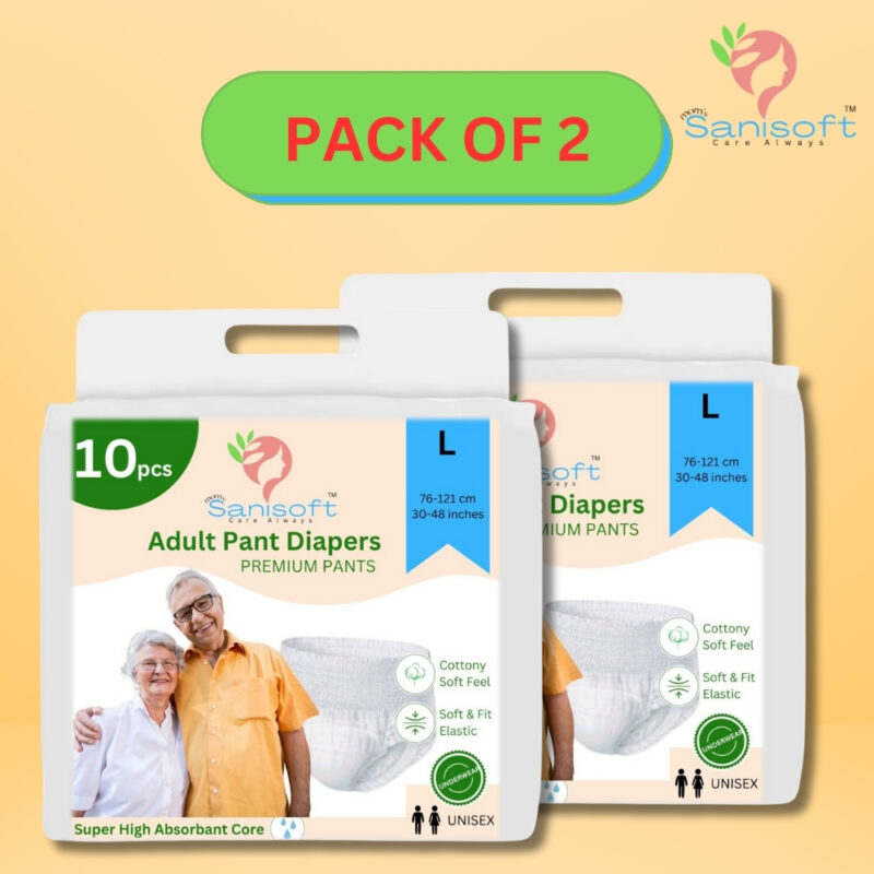 Sanisoft Premium Adult Diaper Pant Style (pull up)– Large Size (L), 20 Pieces: