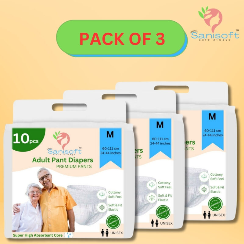 Sanisoft Premium Adult Diaper Pant Style (pull up)– Medium Size (M), 30 Pieces: