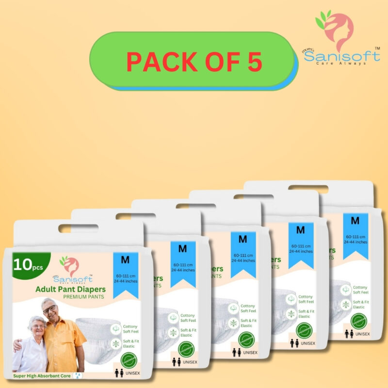 Sanisoft Premium Adult Diaper Pant Style (pull up)– Medium Size (M), 50 Pieces: