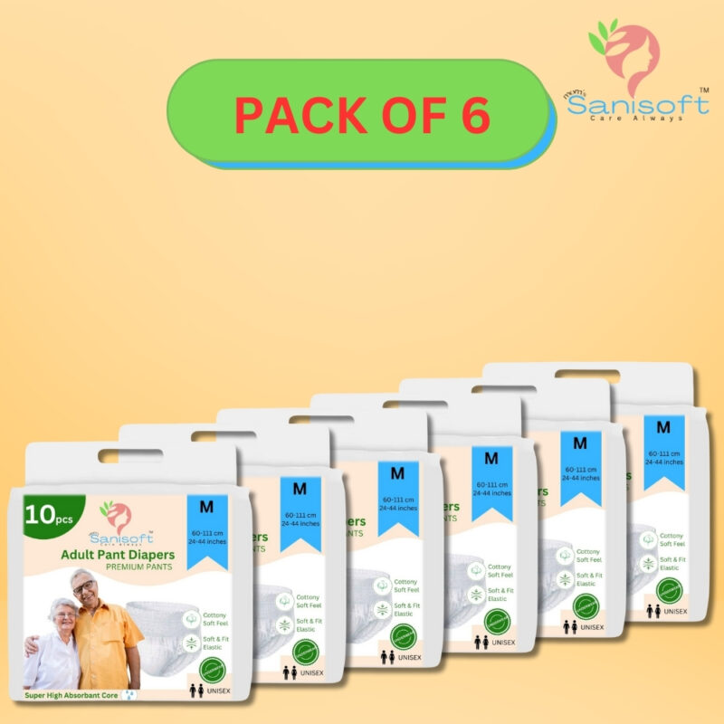 Sanisoft Premium Adult Diaper Pant Style (pull up)– Medium Size (M), 60 Pieces: