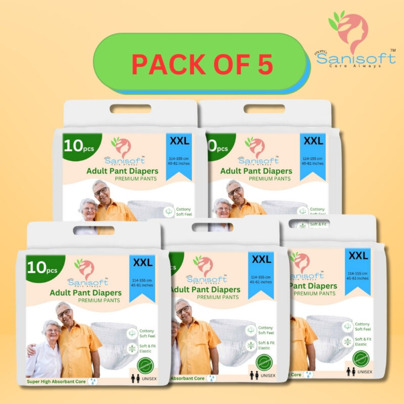 Sanisoft Premium Adult Diaper Pant Style (Pull Up) – Double Extra Large Size (XXL): 50 Pc