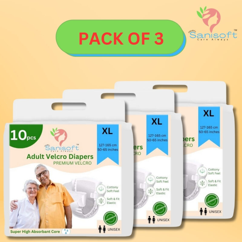 Sanisoft Premium Adult Diaper Tape Style (Velcro) – Extra Large Size  (XL) 30Pc