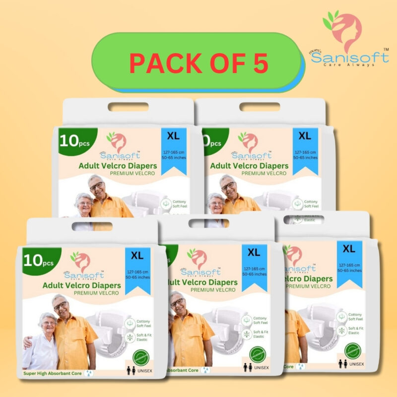 Sanisoft Premium Adult Diaper Tape Style (Velcro) – Extra Large Size  (XL) 50Pc