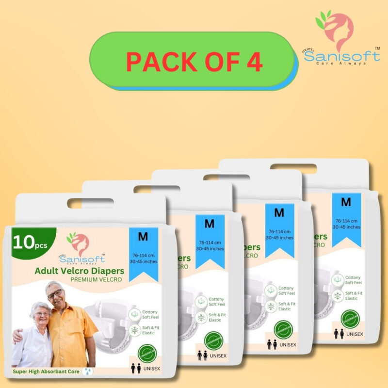 Sanisoft Premium Adult Diaper Tape Style (Velcro) – Medium Size (M) 40Pc