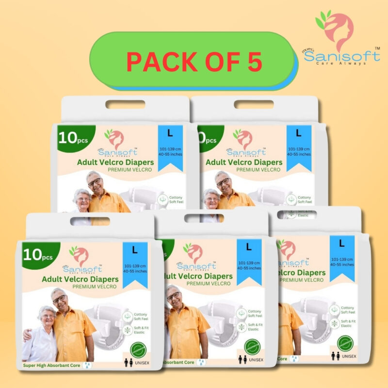 Sanisoft Premium Adult Diaper Tape Style (Velcro) – Large Size (L) 50Pc